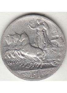 1910 1 Lira Quadriga Veloce Circolata Vittorio Emanuele III BB